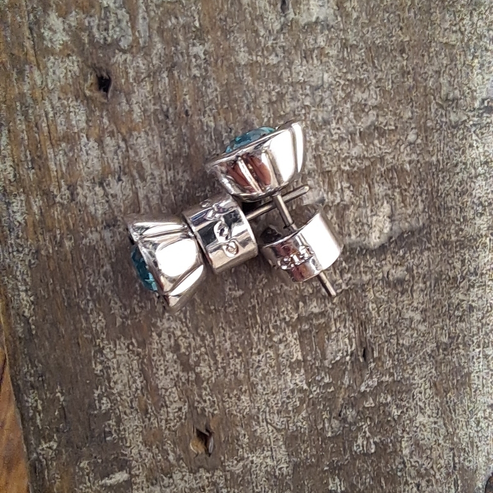 Coach Silver Tone Open Circle Stone Stud Earrings - Picture 4 of 4